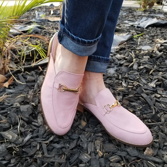 Pink Slip on Flat Mule Loafer W Gold Buckle - Picture 7 of 8